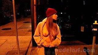 Hot American babe walking nude in San Francisco streets clip