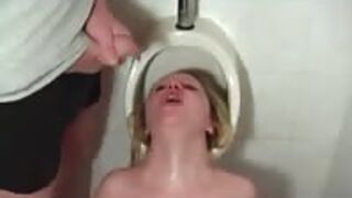 Kinky Blonde girl becomes as human toilet - urinal