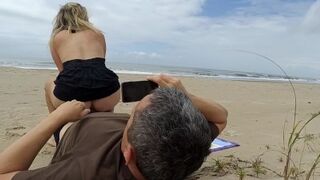 Real amateur couple risky public sex on the beach