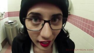 Brunette blowjob in the public toilet and cumwalk through the store xxx porn video