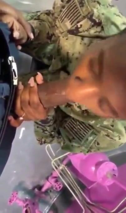 Ebony army girl giving blowjob to commander xxx porn video