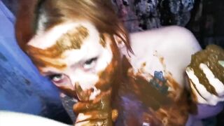 Sweet Betty Parlour sucking shit and a cock then he cums on her scat feet xxx porn video