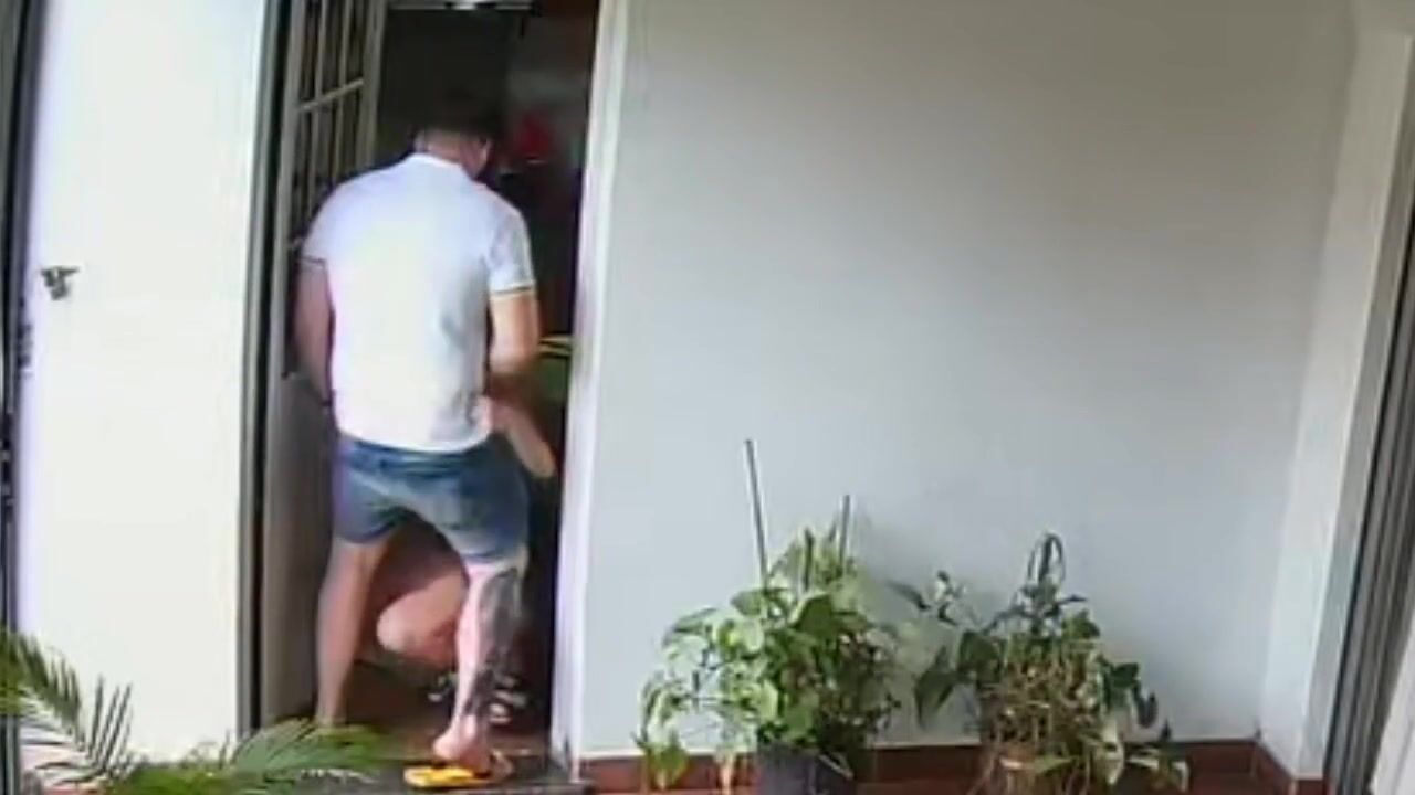 Amateur couple caught on security camera fucking on the porch Pervert Tube picture