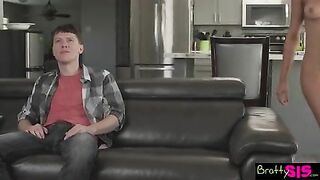 Brunette Step Sister Strips Naked for POV Blowjob & Creampie