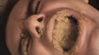 Huge pile of shit in human toilet mouth by Blonde femdom
