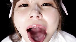 Cute Japanese kitty sucking many cocks and gets covered in cum