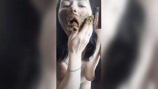 Filthy scat housewife poops in the sink then eats that shit