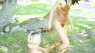 Vintage scat porn whores having lesbian shit fun outdoors