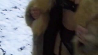 Blonde pissing in front of the stranger outdoors