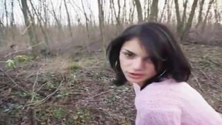 Sexy Brunette Babe Shits Her White Panties Outdoors & Struts Away Messy